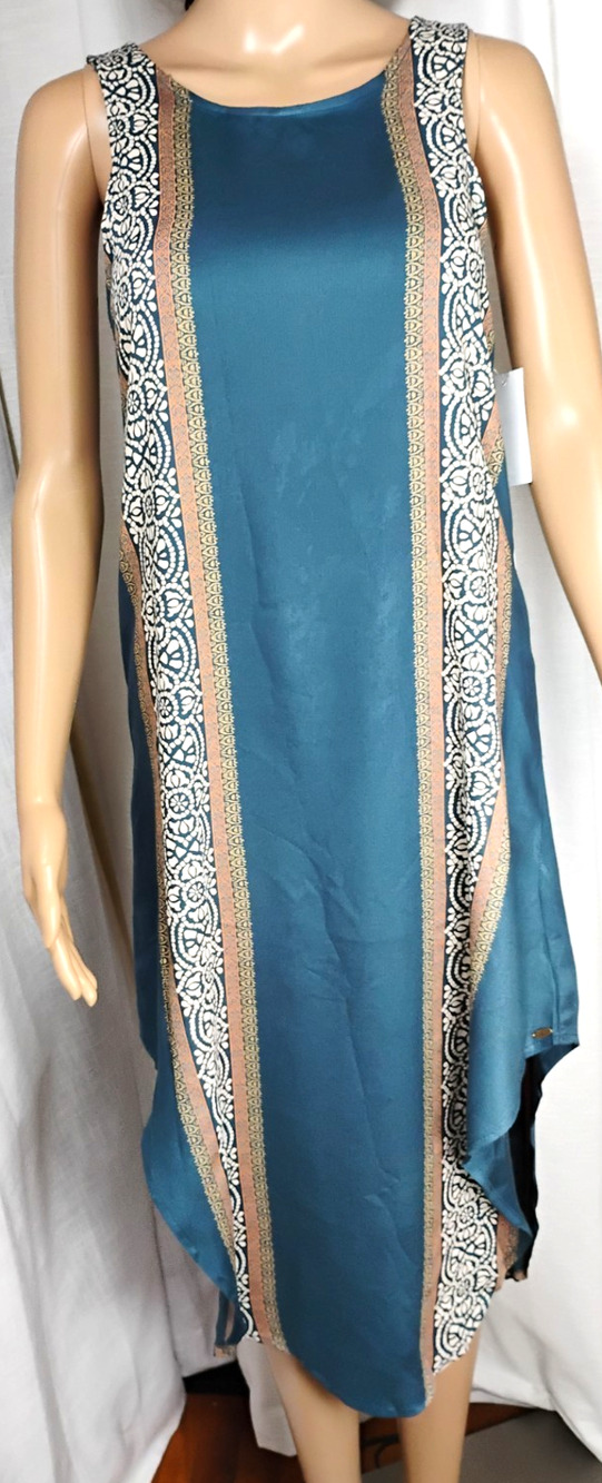 NWT ONeill Maxi Dress XS Sleeveless Viscose Twill Handkerchief Hem Teal Resort